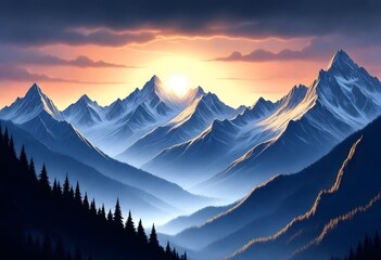 dark and mysterious Serene mountain range at sunse (4) 1