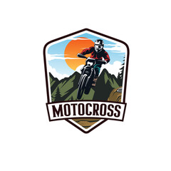 Motocross Jump Logo design Illustration. Moto Track Logo Inspiration Vector