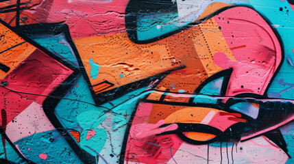 Vibrant abstract graffiti close-up on an urban street wall