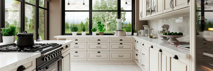 Minimalist kitchen with clean lines and monochromatic color palette in a modern home.