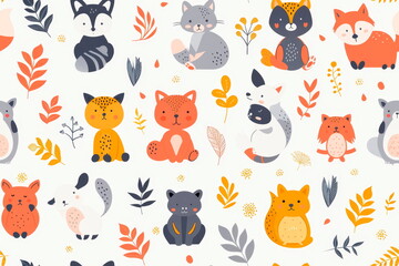 playful patterns of cute and simple animals that repeat in adorable patterns on a white background.