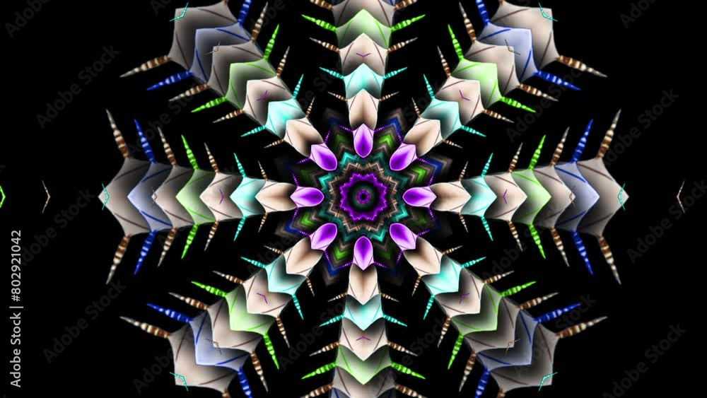Poster animation of kaleidoscope vj seamless loop mandala motion background, futuristic dj loop dancing par