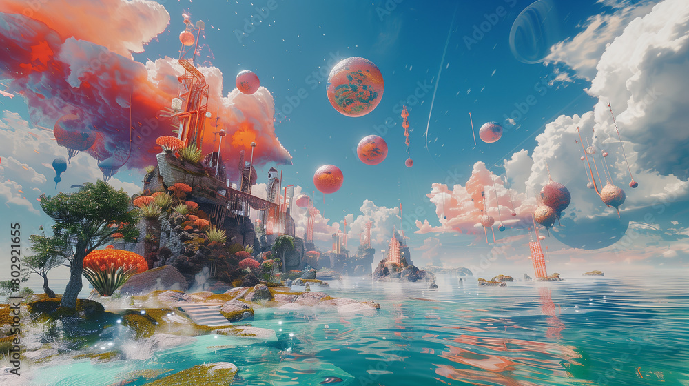 Poster create an image of a utopian society where art and culture thrive in virtual reality.