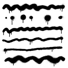 Black paint wavy brush strokes collection. Urban graffiti Dirty curved lines and wavy brushstrokes. Ink vector elements isolated on white background. Modern grunge brush lines