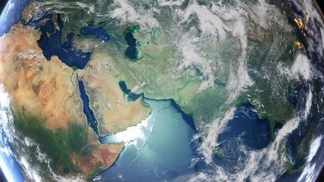 Realistic Earth From Space Zoom In Clouds Kuwait City