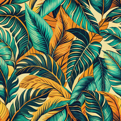 Fototapeta na wymiar Seamless Vector, Tropical Leaf Wallpaper.