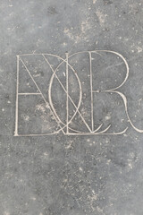 Symbol engraving on a floor slab of the Hooglandse Kerk in Leiden