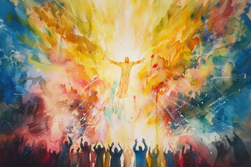 Ascension in Watercolor Artful Creation., the Ascension of Christ, the ascension of Jesus into heaven, a festival celebrated by Christians.
