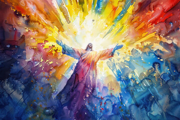 "Mesmerizing Watercolor of Ascension", the Ascension of Christ, the ascension of Jesus into heaven, a festival celebrated by Christians.