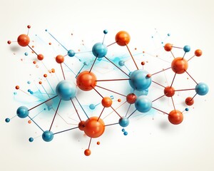 3D rendering of a molecular structure with blue and orange atoms.