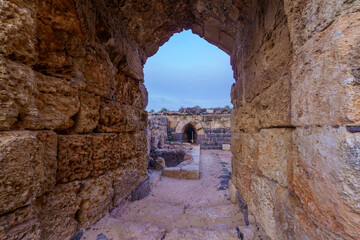 Sunset view of the ruins of the crusader Belvoir Fortress