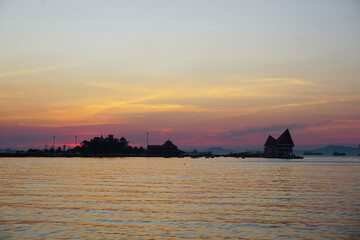 Nice silhouette of Koh Loi island with sea, Chonburi, Thailand