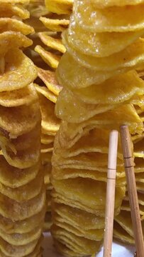 Potatoes Fried in oil. Cooking fry potatoes.