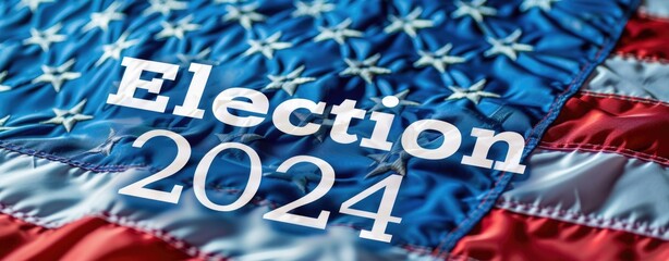 Presidential Election 2024 text on white paper over the American Flag. Politics and voting conceptual.