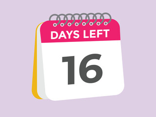 16 days to go countdown template. 16 day Countdown left days banner design. 16 Days left countdown timer

