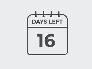 16 days to go countdown template. 16 day Countdown left days banner design. 16 Days left countdown timer
