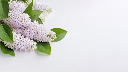 Spring lilac with white flowers. Close-up. A banner on a white background.