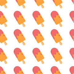 Seamless pattern with ice cream. Frozen juice on wooden stick. Summer background vector illustration