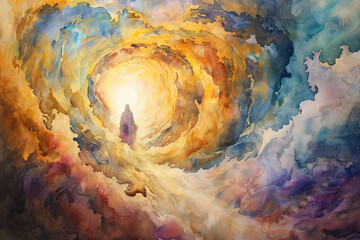 Ascension of Jesus Watercolor Painting, the Ascension of Christ, the ascension of Jesus into heaven, a festival celebrated by Christians.