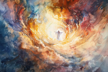Ascension of Jesus in Watercolor, the Ascension of Christ, the ascension of Jesus into heaven, a festival celebrated by Christians.