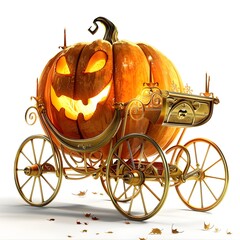 Halloween pumpkins in farm wagon isolated on white
