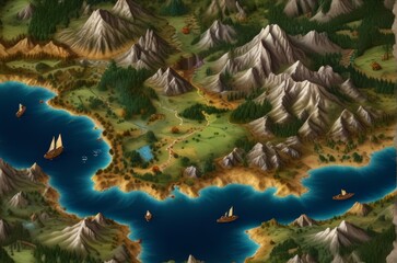Fantasy 3d map of a fictional continent