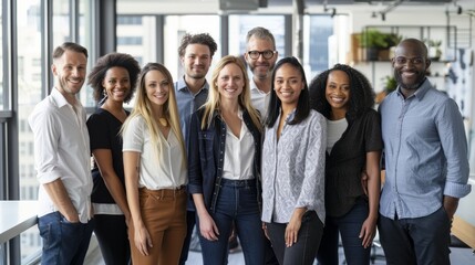 Successful Team of Professionals Posing in Modern Office