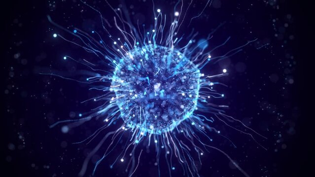 Abstract medicine background. Body cells under the microscope. Animated stem cell. 3D rendering. 4k animation.