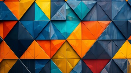 Vibrant Geometric Triangle Pattern on an Urban Wall