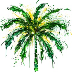 A painting of a palm tree with a watercolor
