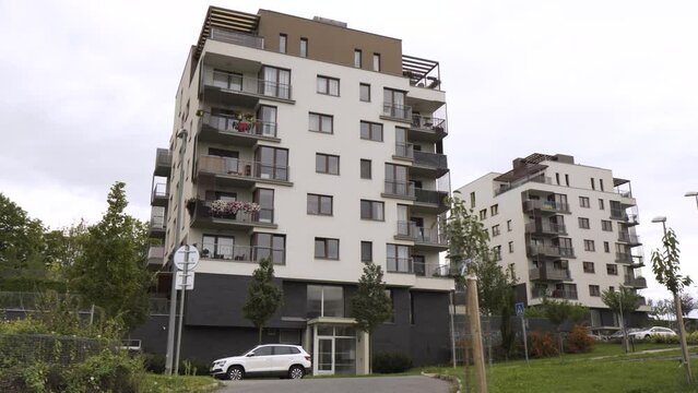 An apartment complex in a suburban area
