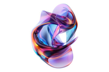 3d holographic flowing shape isolated on transparent background