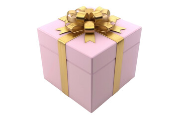 Obraz premium pink gift box with golden ribbon isolated on transparent background