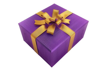 Obraz premium purple gift box with golden ribbon isolated on transparent background