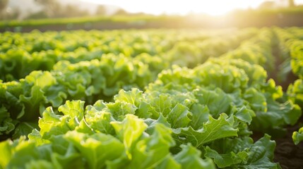 Vibrant Lettuce Crops Basking in Sunlight at Organic Farm