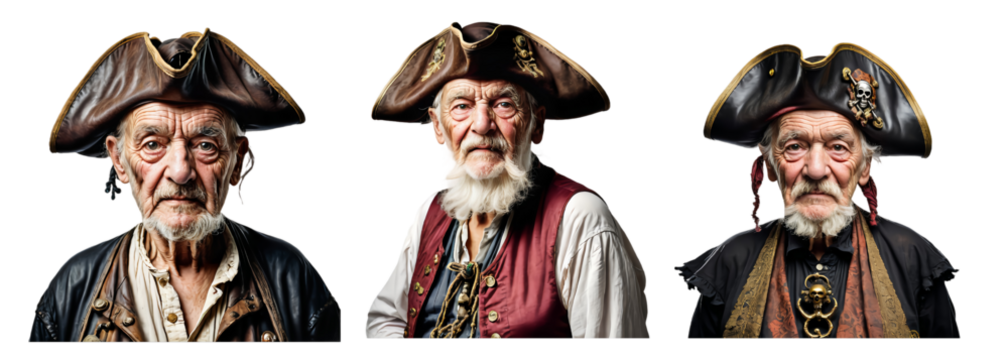 Old man pirate captain on transparent background