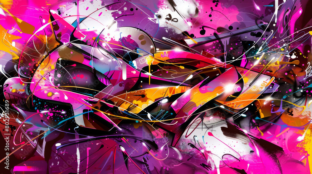 Poster dynamic and colorful abstract graffiti painting with splashes and shapes