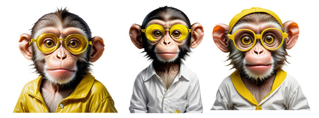 Fototapeta premium Stylish fashionate monkey wear yellow glasses on transparent background