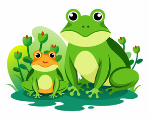 True frog cartoon characters sitting together in the grass