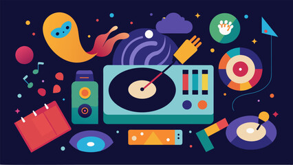 Immerse yourself in a unique musical experience at our sensory night where the sounds of oldschool vinyl are complemented by various sensory Vector illustration