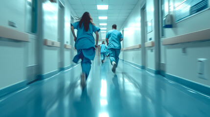 Hospital Emergency Team Running with Motion Blur.