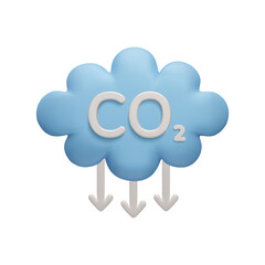 Carbon dioxide gas emission reduction 3D vector illustration. Cute cartoon style 3D CO2 cloud, greenhouse gas emission reduction, zero carbon footprint, carbon credit, net zero emission by 2050.