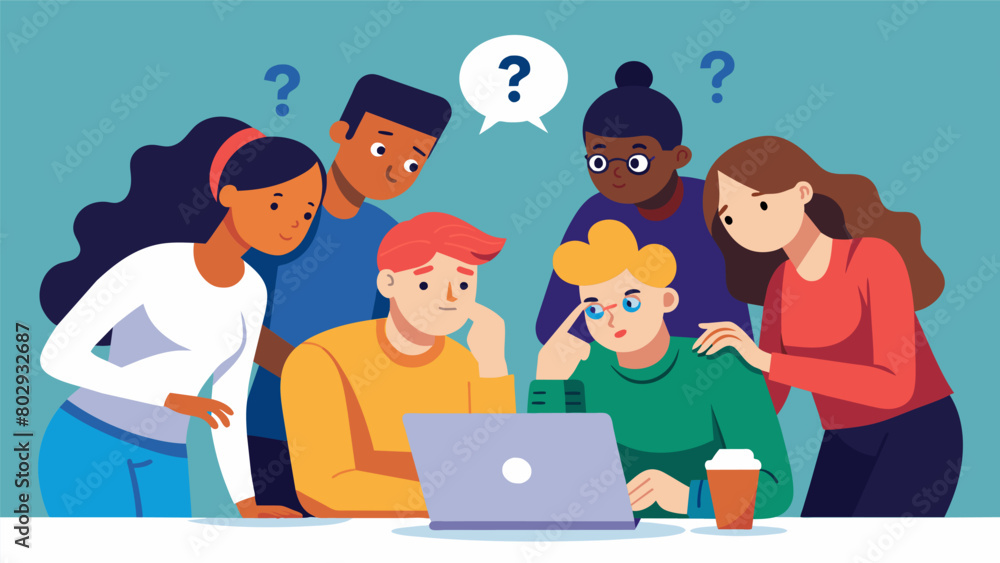 Poster a group of players huddles around a laptop furiously researching in an attempt to find the answer to