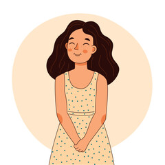 A girl expresses genuine joy and excitement, his emotions are excited and happy. Vector illustration isolated on a white background for use in cards, web, apps, decoration