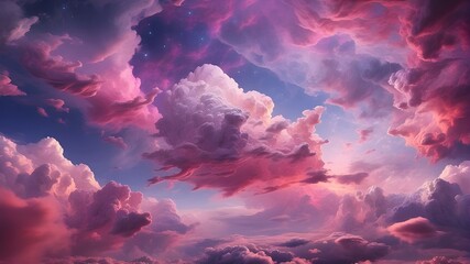 Unrealistic cloudscape of pink and purple space