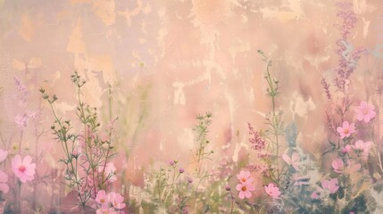 Soft pastel wildflowers tered across an abstract backdrop..