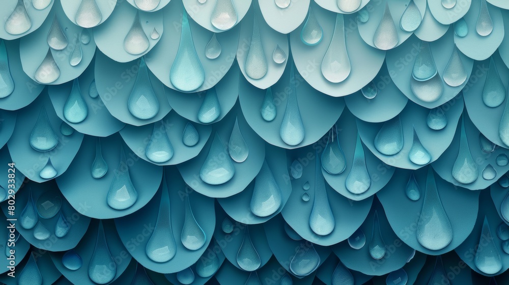 Fototapete A background of layered paper cutouts depicting raindrops in various shapes and sizes, creating a textured and whimsical feel.