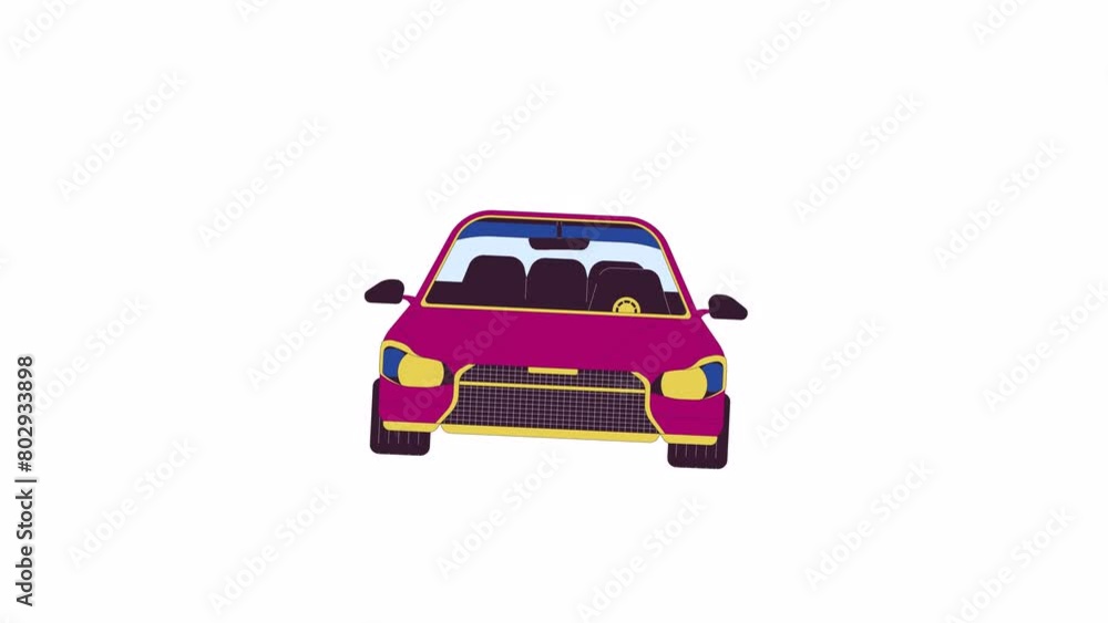 Aufkleber fast car driving front view line 2d object animation. travelling by modern vehicle flat color cartoo