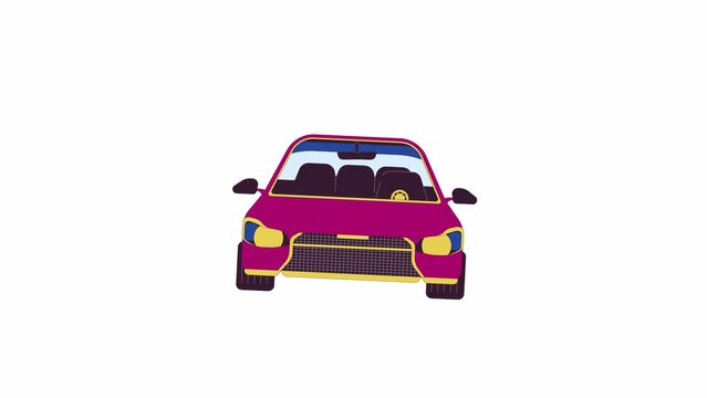Fast car driving front view line 2D object animation. Travelling by modern vehicle flat color cartoon 4K video, alpha channel. Riding automobile along road animated item on white background