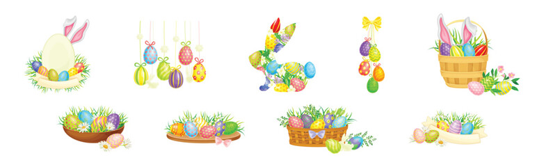 Easter Holiday with Decorative Egg Shell Vector Set